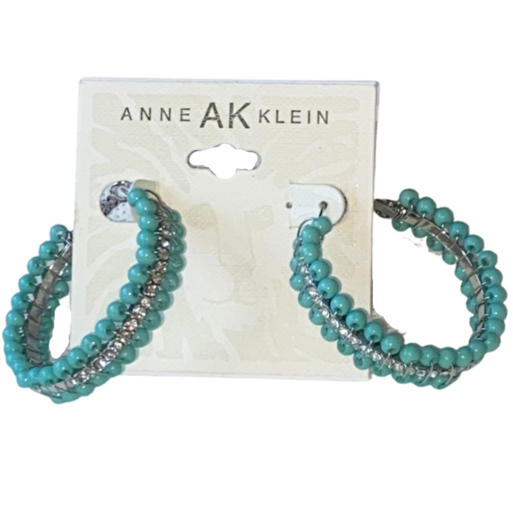 Anne Klein Beaded Blue and Crystal Hoops